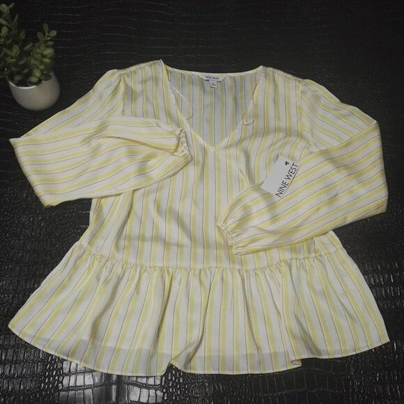 Nine West Women's V-Neck Peplum Blouse - Picture 3 of 6